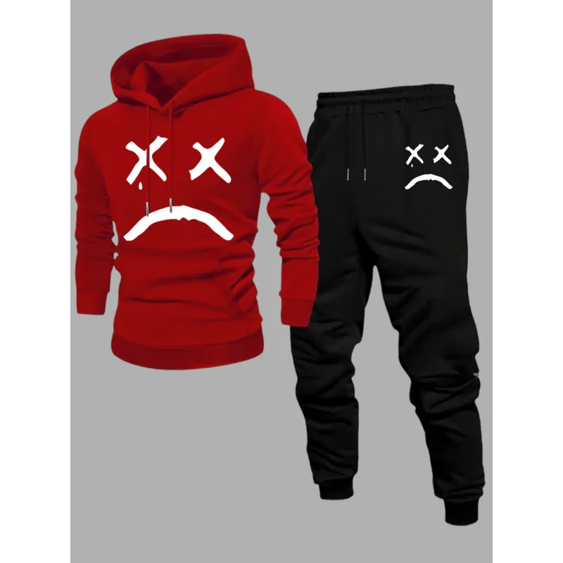 Men Hooded pullover sweatshirt with drawstring long pants is suitable for outdoor cycling and mountaineering apparel Daily Wear， view 3