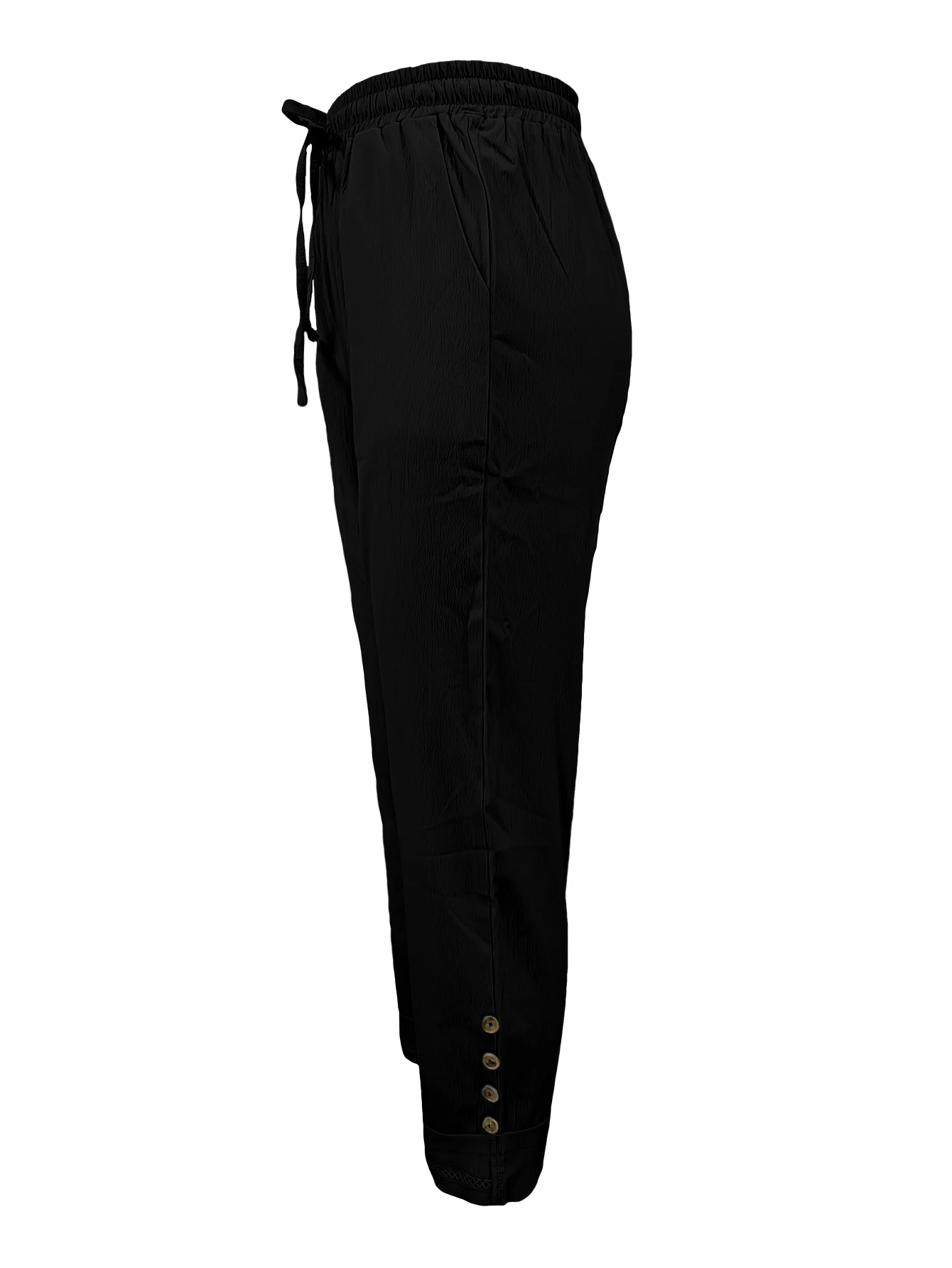 Women Loose Casual Elastic Waist Pants With Pockets Solid Color Female All Match Straight Black Long Trousers