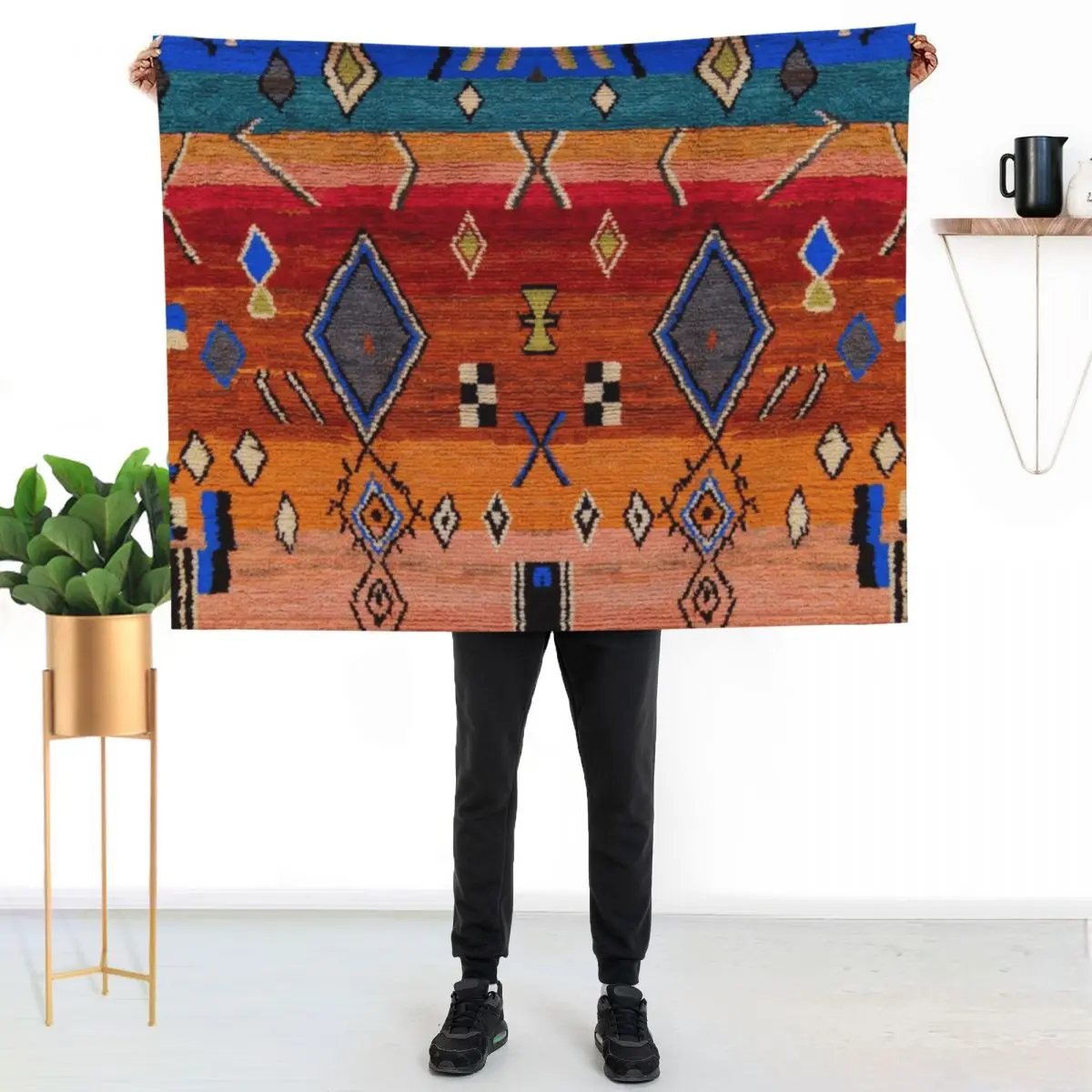 Heritage Traditional Multicolour Moroccan Rug Design Throw Blanket Thin For Sofa Thin Beautifuls Moving warm winter Blankets