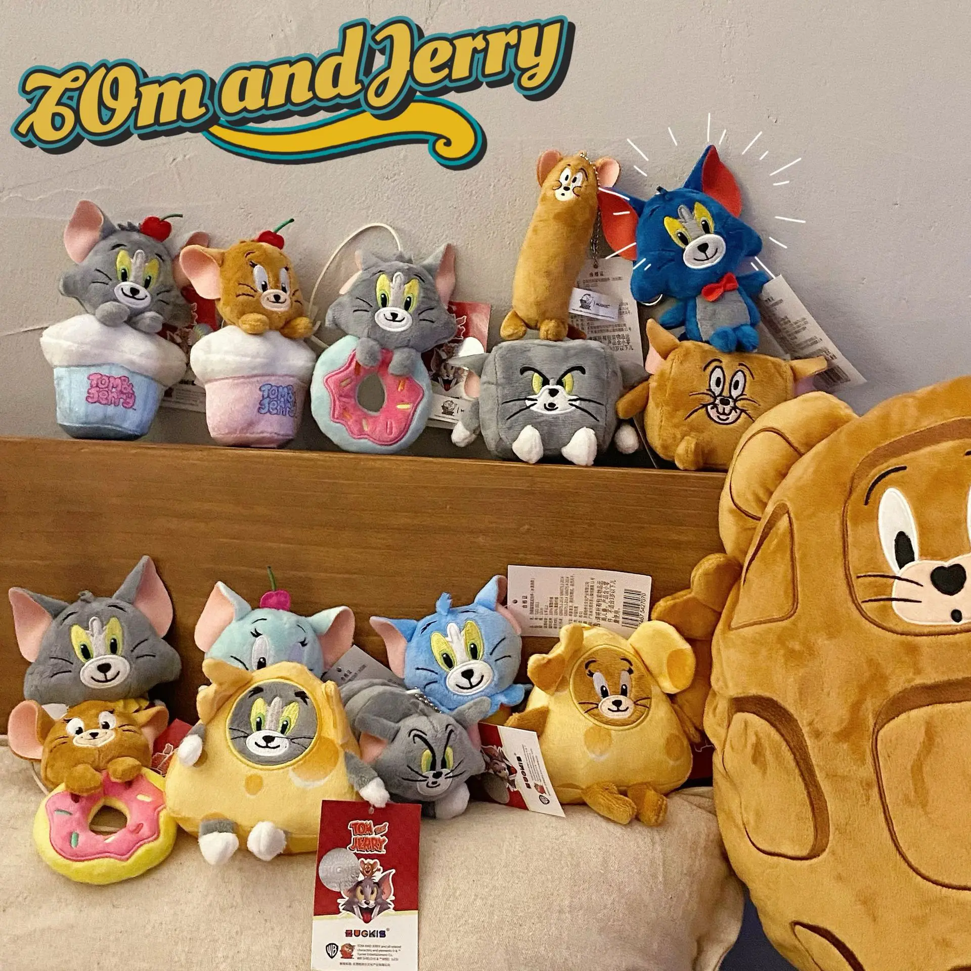 Genuine Tom And Jerry Cute Tom Cat Plush Toy  Cartoon Doll Pendant Waffle Sausage Jerry Funny Creative Plush Pendant Gift