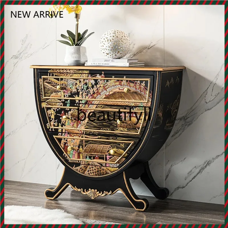 

D2520 American solid wood decorative cabinet European bedroom storage retro living room painted three-bucket cabinet