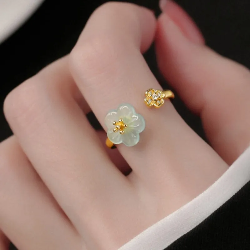 VENTFILLE 925 Sterling Silver Ring for Women Jade Plum Blossom Retro Ethnic Office Bohemia Jewelry Anniversary Gift Dropshipping - view 2