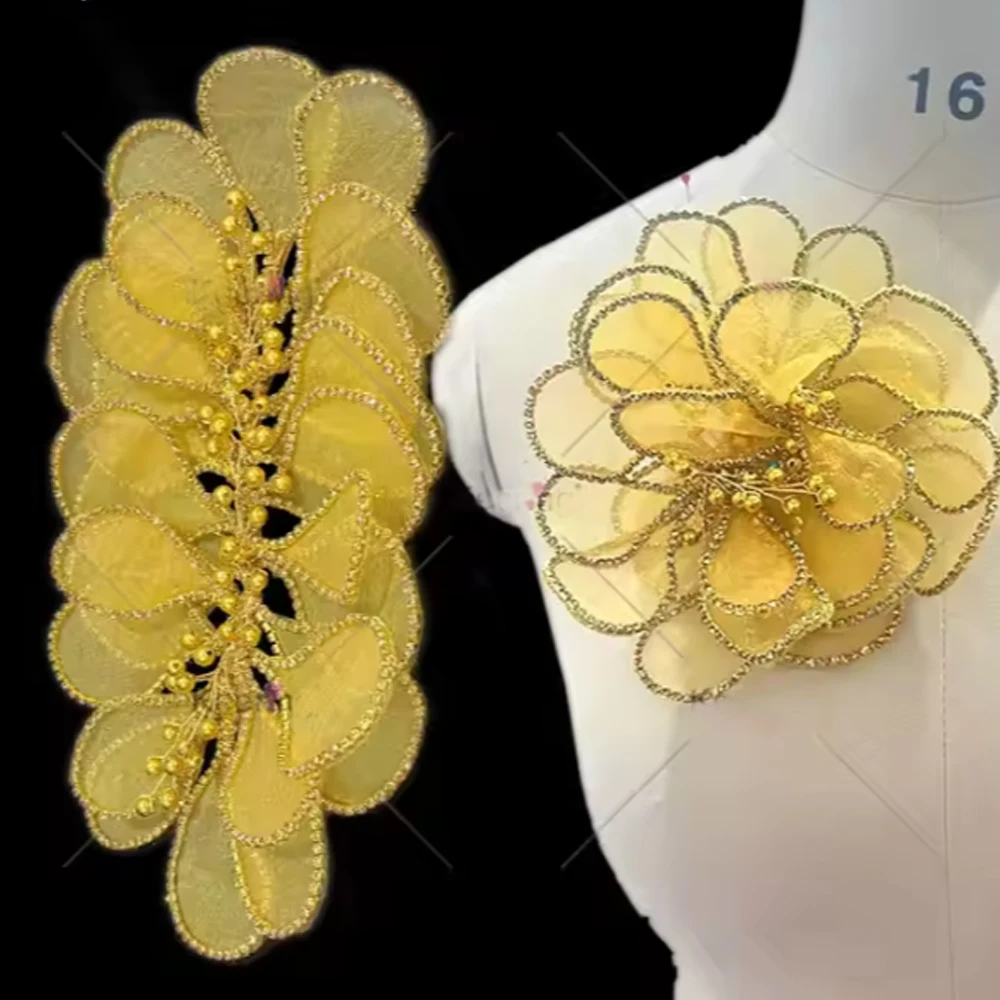 

dingzhi13 Fashion Luxury Wedding sewing Accessories 3D flower application Laces collar DIY Pearl fabric Embroidery craft