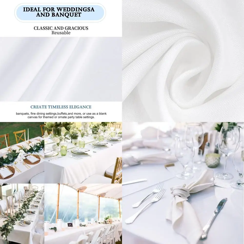

60x102 Inch White Rectangular Tablecloths, Stain & Wrinkle Resistant Polyester for 6ft Tables, Ideal for Parties & Weddings