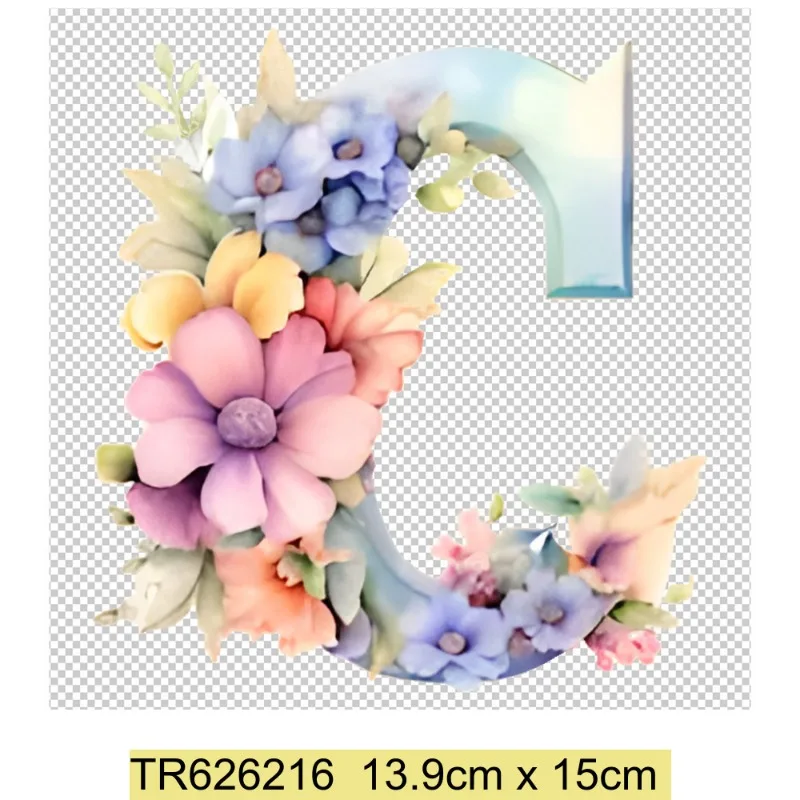 26 Flower Letter Custom Combinations DTF Thermo Sticker Decals Heat Transfer Clothes Clothing Crafts Ironing