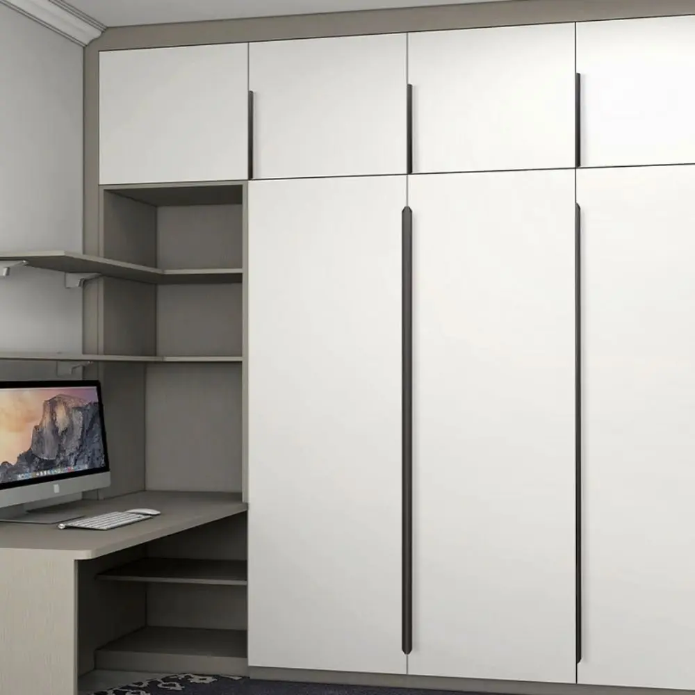 Space Aluminum Hidden Cabinet Handle Black/gold/grey Multiple Sizes Arc Door Handle Double Hole Easy To Install