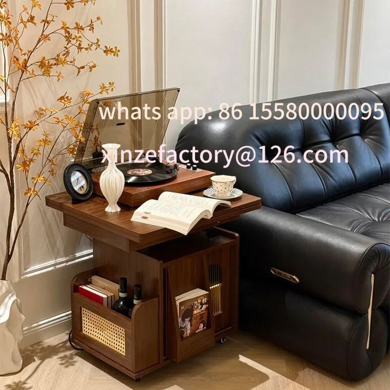 Carrinho móvel de mesa de centro de elevação de madeira maciça personalizável