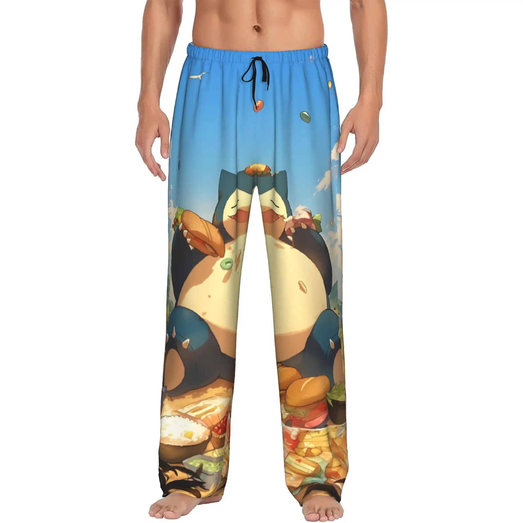 Custom Printed Men S-Snorlaxed Anime Pajama Pants Cartoon Sleepwear Sleep Lounge Bottoms with Pockets