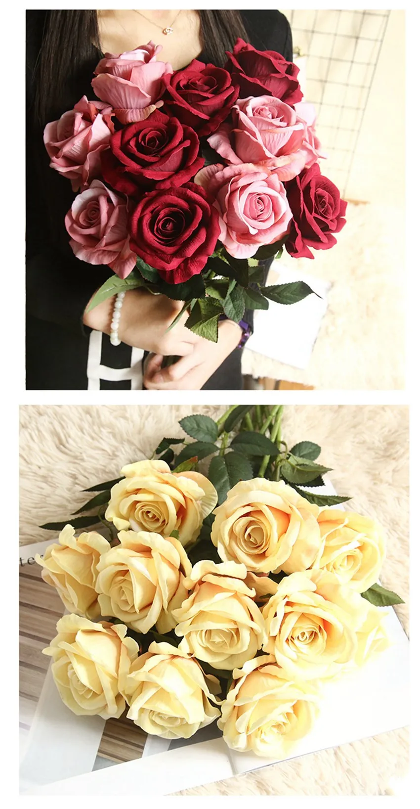 10 Stück Seiden-Kunstblumen Rosen Weihnachtsstrauß Heimdekoration Hochzeitskranz Brautaccessoires Sonderangebot Outdoor DIY Geschenk – Detail 8