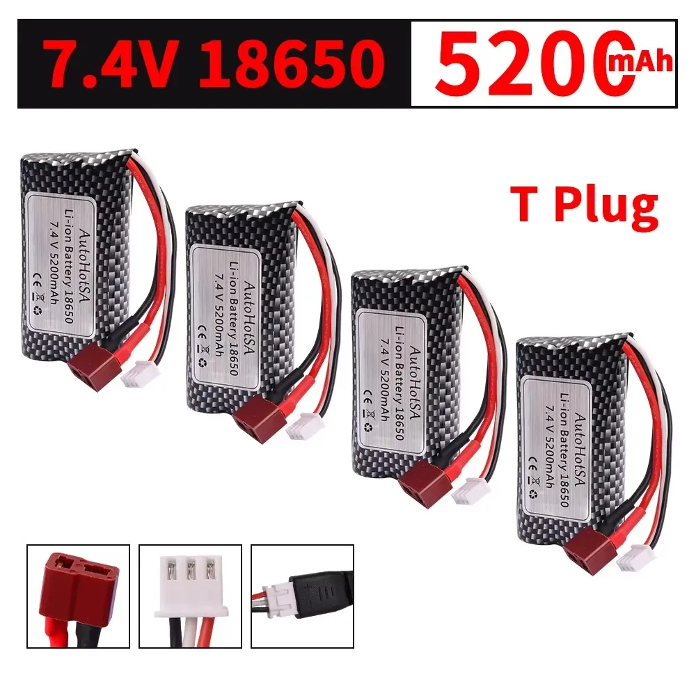 18650 بطارية ليثيوم أيون 7.4 فولت 5200 مللي أمبير T Pulg ل Wltoys 10428 /12428/12423 RC قطع غيار السيارات البطارية ل Wltoys 144001   A959-B A969-B Q46