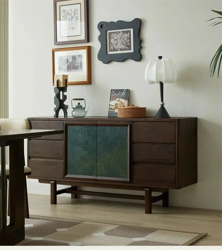 muebles de salónAntique Style Chest of Drawers Black Walnut Wood Sideboard Cabinet Printing Cabinet Door Multifunctional Entranc