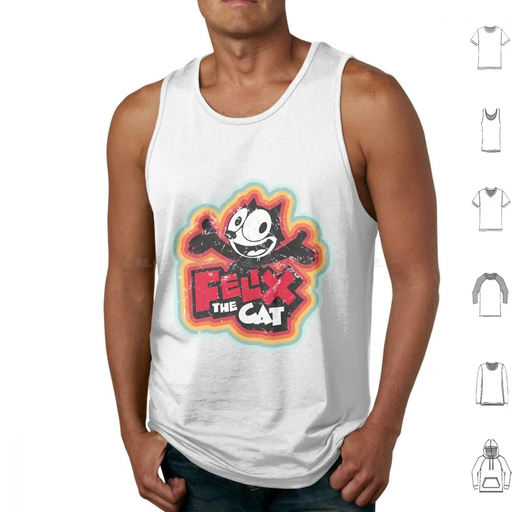 Felix-Vintage Rainbow Tank Tops Print Cotton Felix Vintage Cat Feline Logo Cute 1920s Rubberhose Cuphead Retro Cartoon Tv