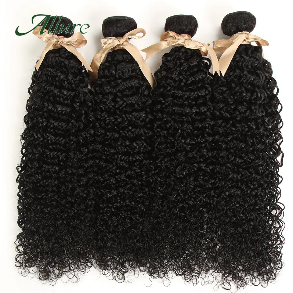 Bundles brésiliens de cheveux humains bouclés caution, couleur noire naturelle, extensions de cheveux Remy longs, 1 PC, 3/4 PCs, Allure