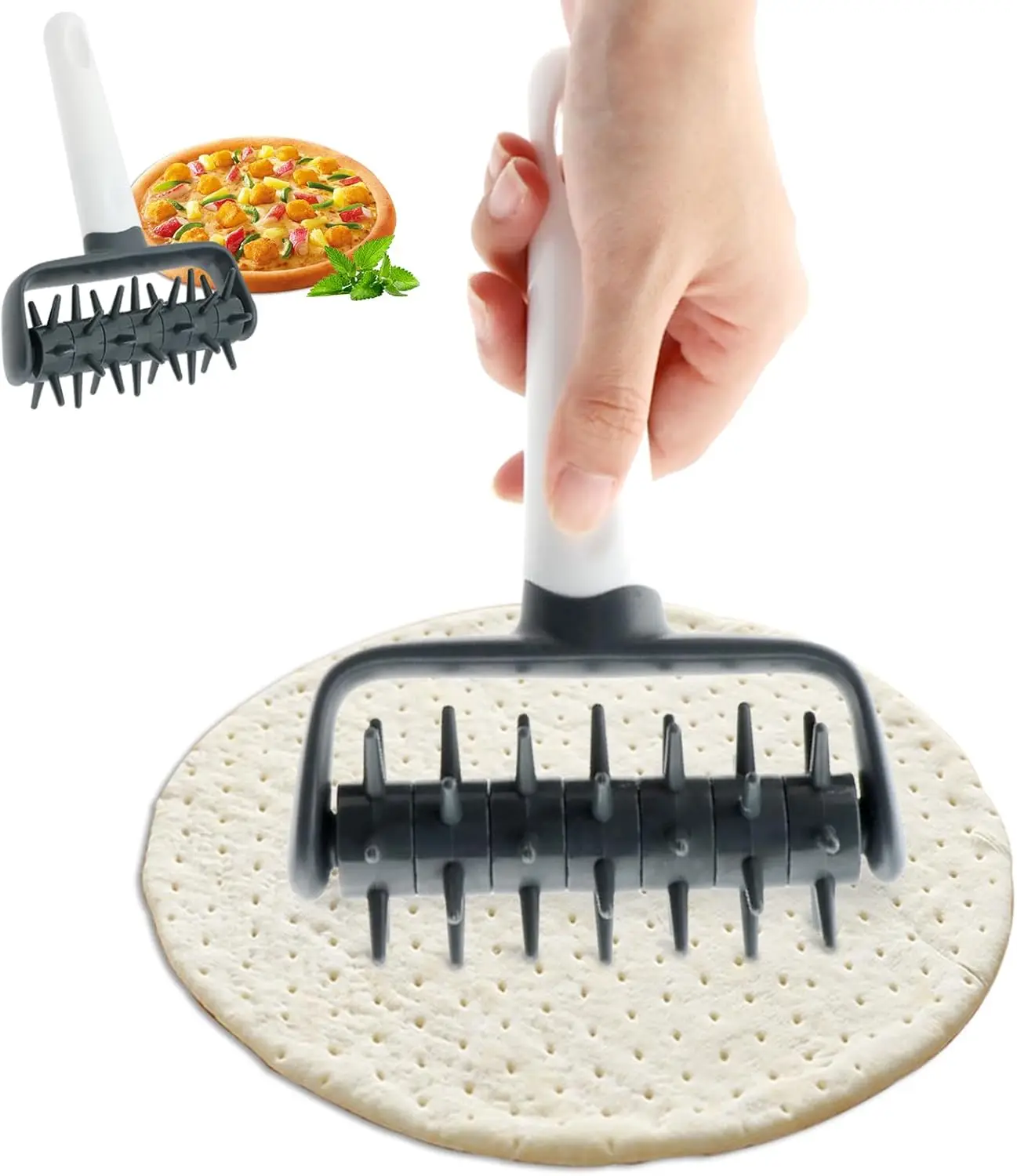 

Pizza Dough Docker,Pastry Roller with Spikes Prevents Air Bubbles Time Saver Baking Tool for Baking Dough Pizza Pies Pastries and Cookies(COLOR:Dark Grey)