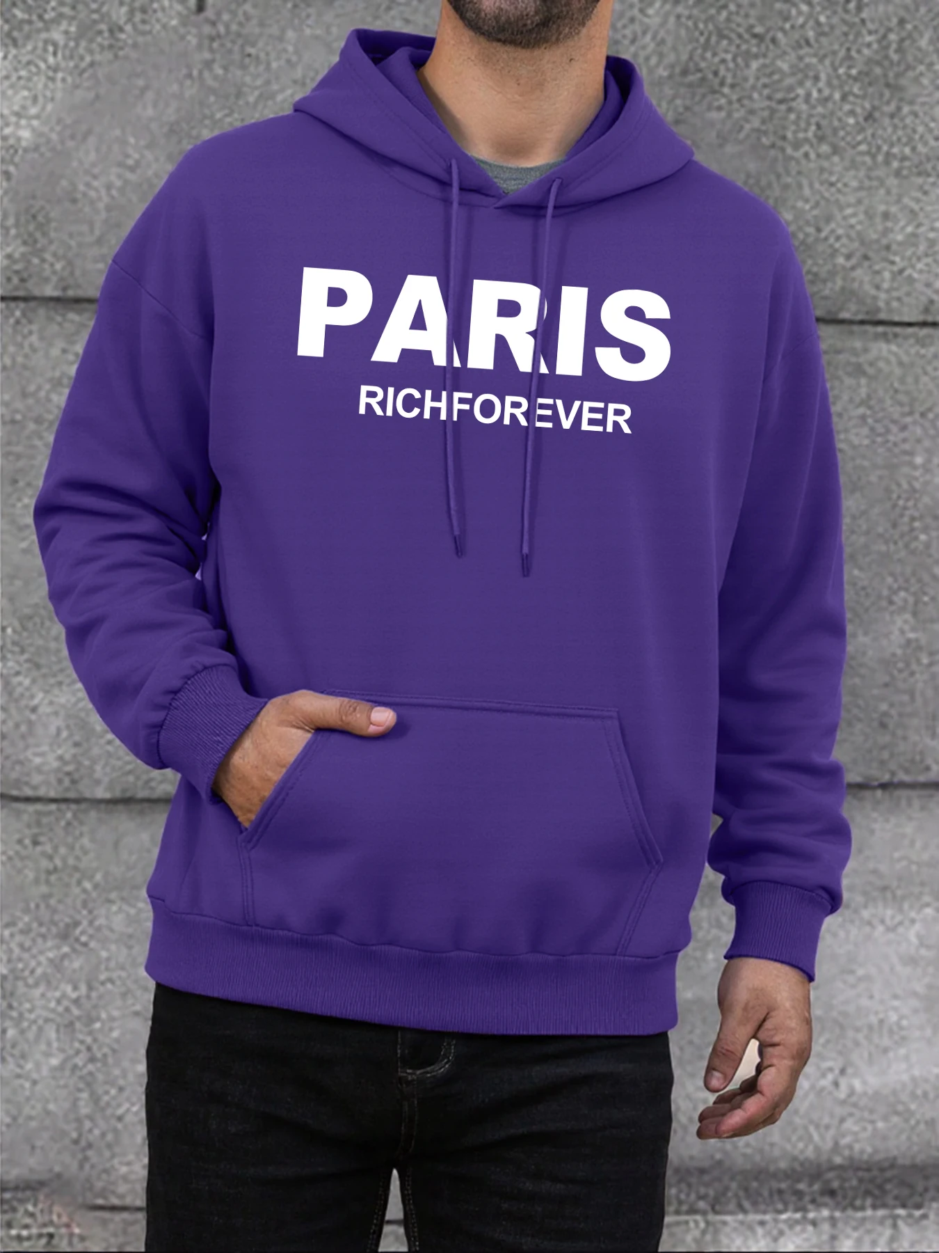 Sudadera con capucha con estampado de letras de París Rich Forever para hombre, sudadera de lana de gran tamaño, jersey clásico cálido, ropa informal de moda para otoño para hombre