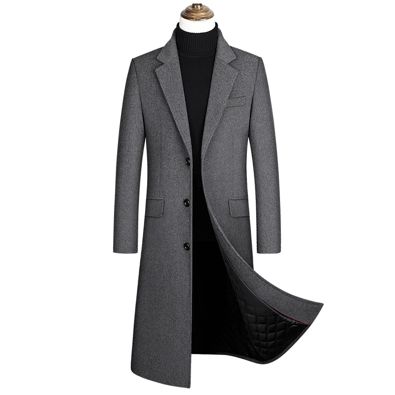 

2024 Autumn and Winter Boutique Woolen Black Gray Classic Solid Color Thick Warm Men's Extra Long Wool Trench Coat Male Jacket