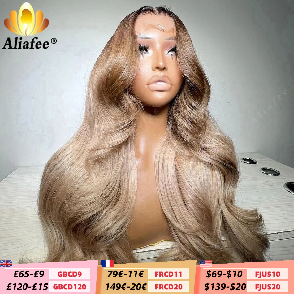 Körperwelle HD 13x6 Ombre Blonde mit Wurzelfarbe Lace Front Perücken Echthaar Aschblonde Lace Frontal Perücke für Frauen 5x5 Verschluss Perücke