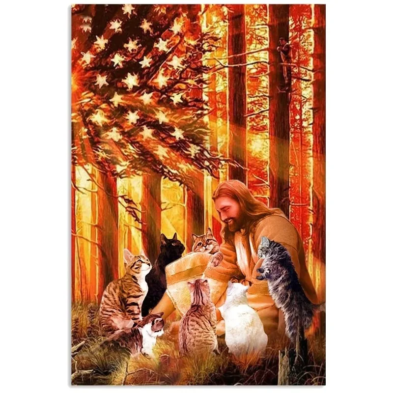 

Christmas Unframed Canvas Poster Print Decor Funny Cat Vintage Retro Art Home Decoration for Living Room Pet Shop Wall Art