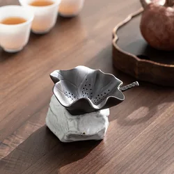 Japanese Style Coarse Pottery Lotus Leaf Tea Strainer Sets of Ceramic Filter Holes Kung Fu Tea Ceremony Utensil Tea Infuser