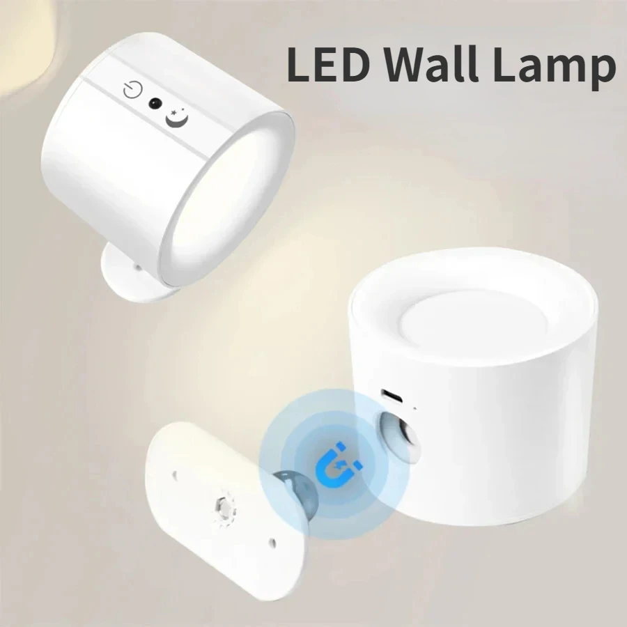 

LED Wall Lamp USB Recharge Touch Control Remote Wall Light 360 Rotatable 3 Color Modes Dimming Bedroom Reading Night Light