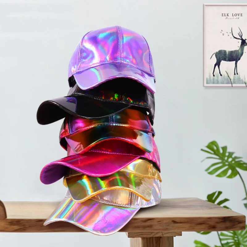 1PCS New laser skin reflective hat fashion trend gradient color color leather baseball cap wholesale