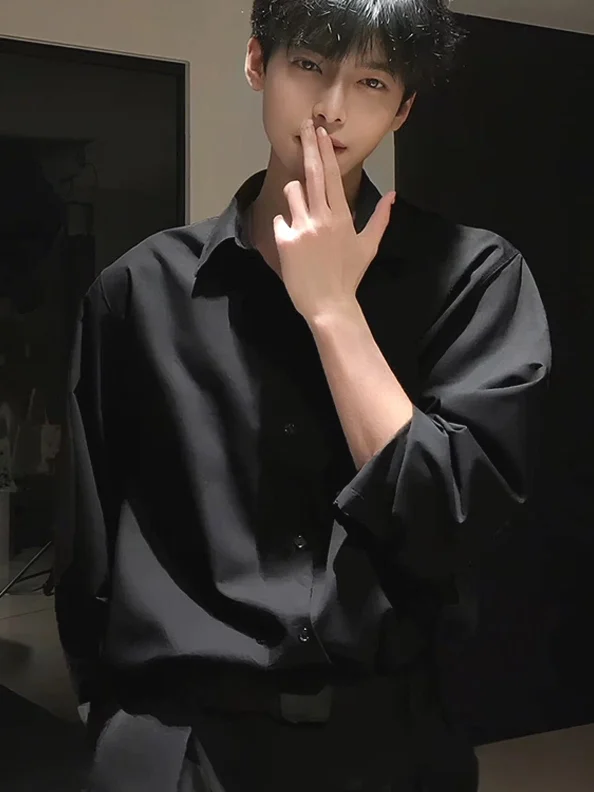 

Neapolitan Bla Long Sve Men's irt Loose Fit Inner Wear Workwear irt Thin Outerwear Spring Autumn Youth Faion