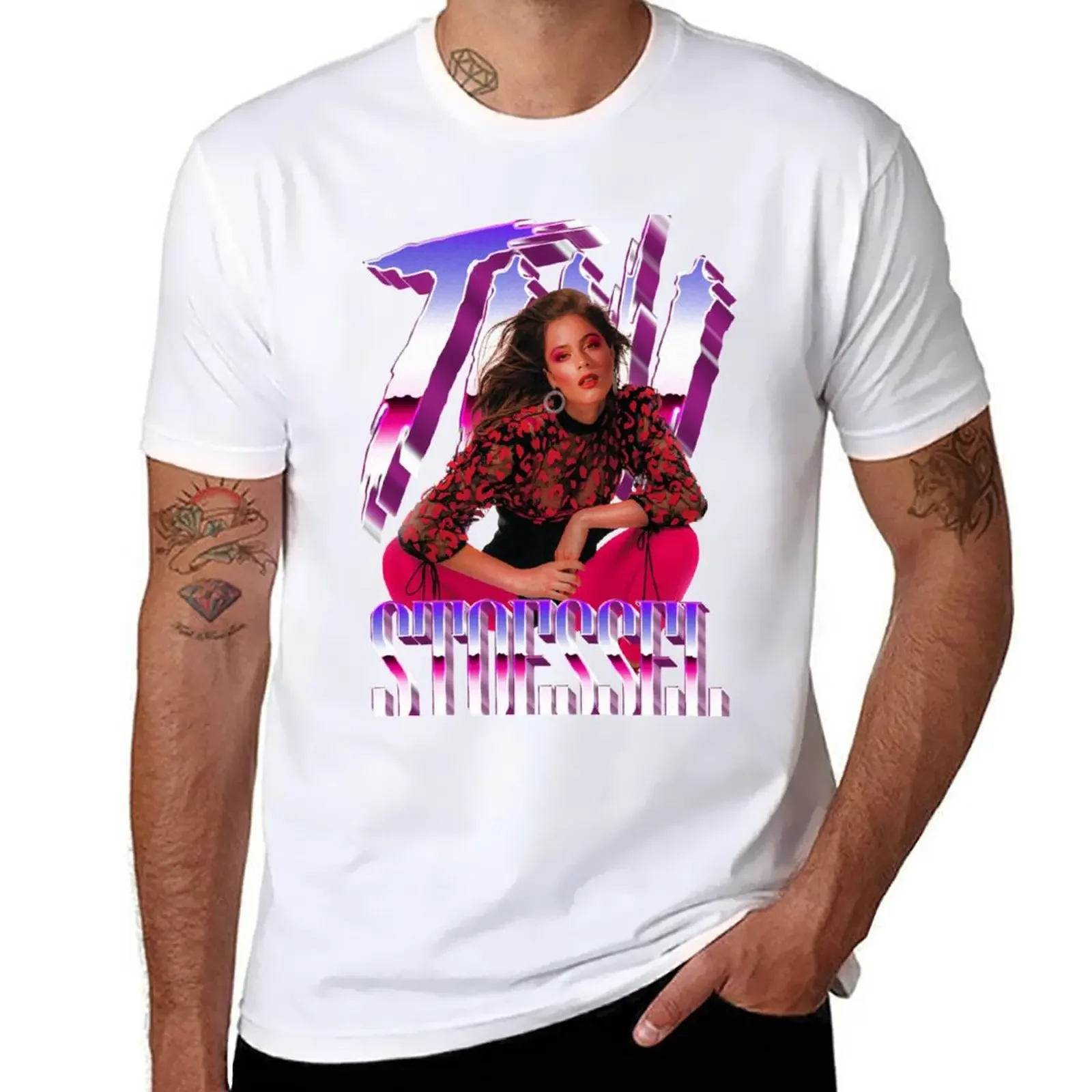 New TINI STOESSEL - synthwave 80s T-Shirt tops funny t shirt fitted t shirts for men