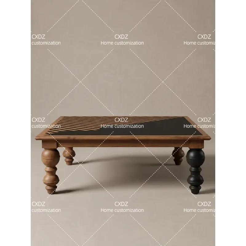 Wabi Sabi Solid Wood Square Coffee Table Retro Living Room Side Table Advanced Color Matching for Apartment Home Furniture