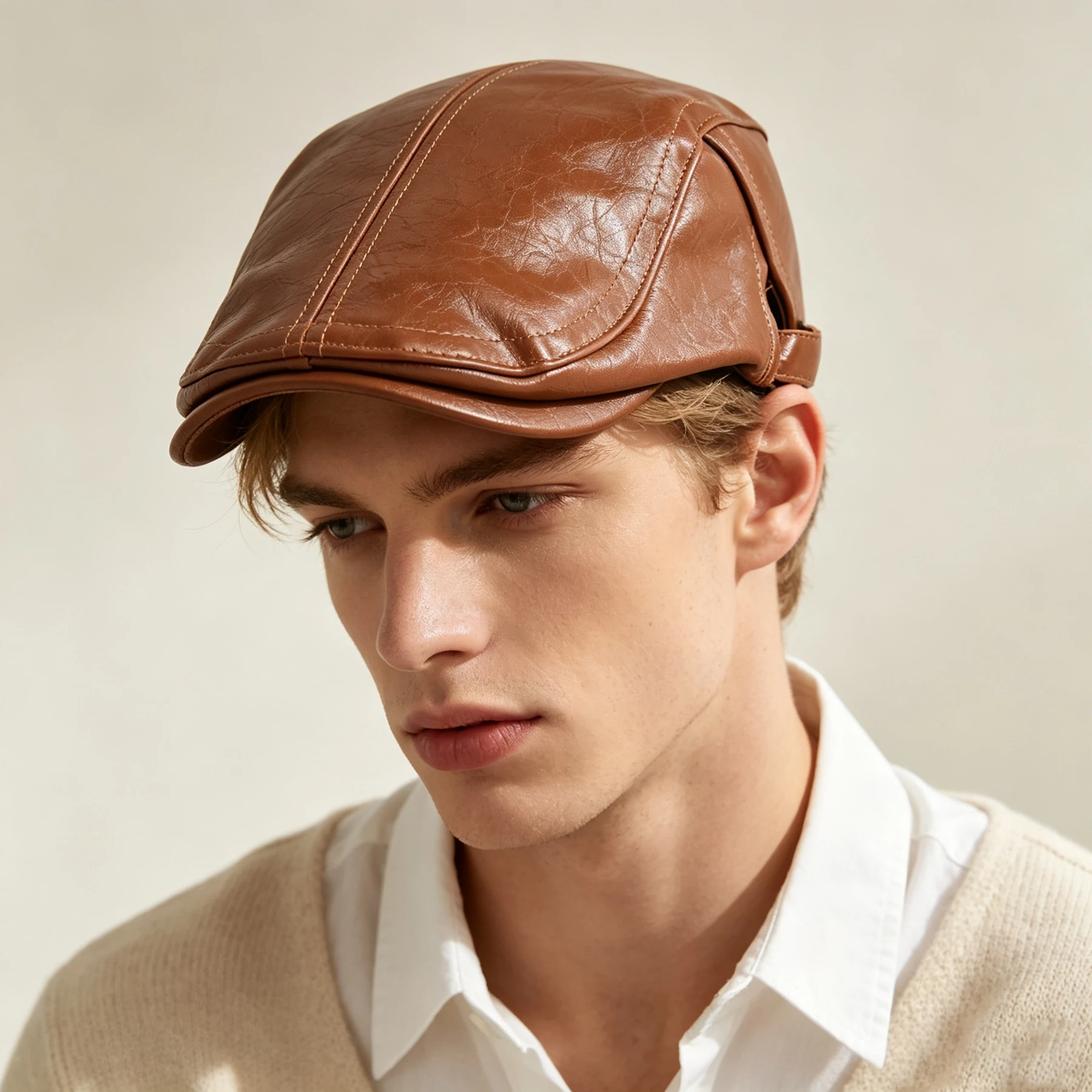 PU Newsboy Cap Men Women Autum - Leather Work Hat ulasan dan harga