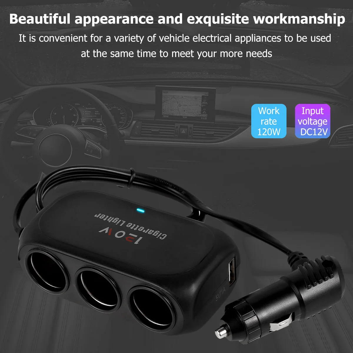 3 Socket Car Cigarette Lighter Splitter Dual USB LED Car Fast Charger 120W 12V 24V Car Charger Adapter for iPhone GPS Dashcam