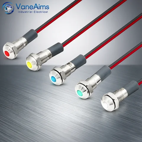 VaneAims 6mm Metal LED Indicator Light Panel Mounting Small Signal Lamp Red Blue Yellow Green White 220V 24V 12V 6V 3V