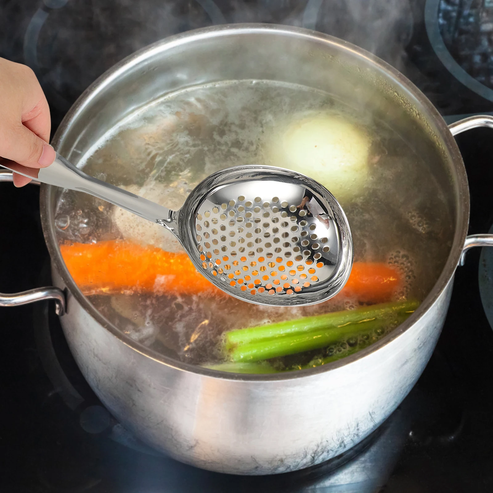 

Stainless Steel Colander Spoon Wide Mesh Strainer Kitchen Fryer Oil Separator Perforated Spoon Metal Filter French Fries Poached