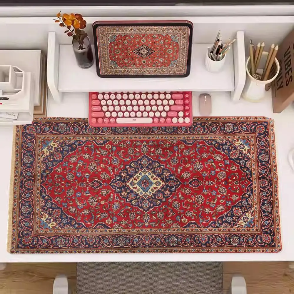 Mouse Pads Retro Vintage Red Oriental Carpet Classic Ethnic Ornament Playmat Large Size For Laptop Office Desktop Mat