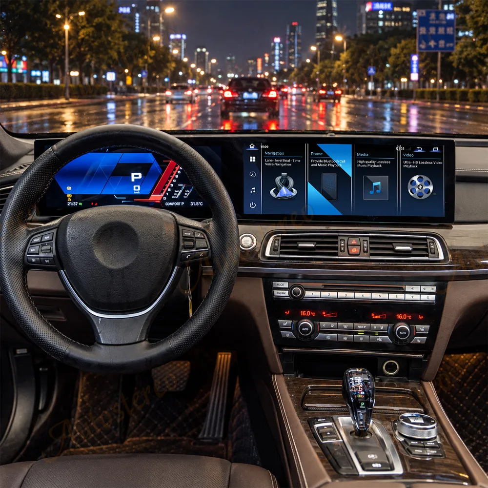 Qualcomm685 32 Inch Dual Screen Odometer Carplay Android For BMW 7 Series F01 F02 F03 Car Multimedia Player Car Digital Cockpit