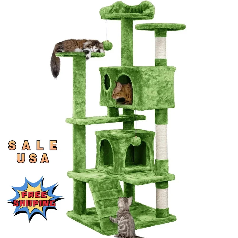 

Pet Products Upholstered 6-Level 54" Cat Tree with 2 Condos Furniture & Scratchers Durable