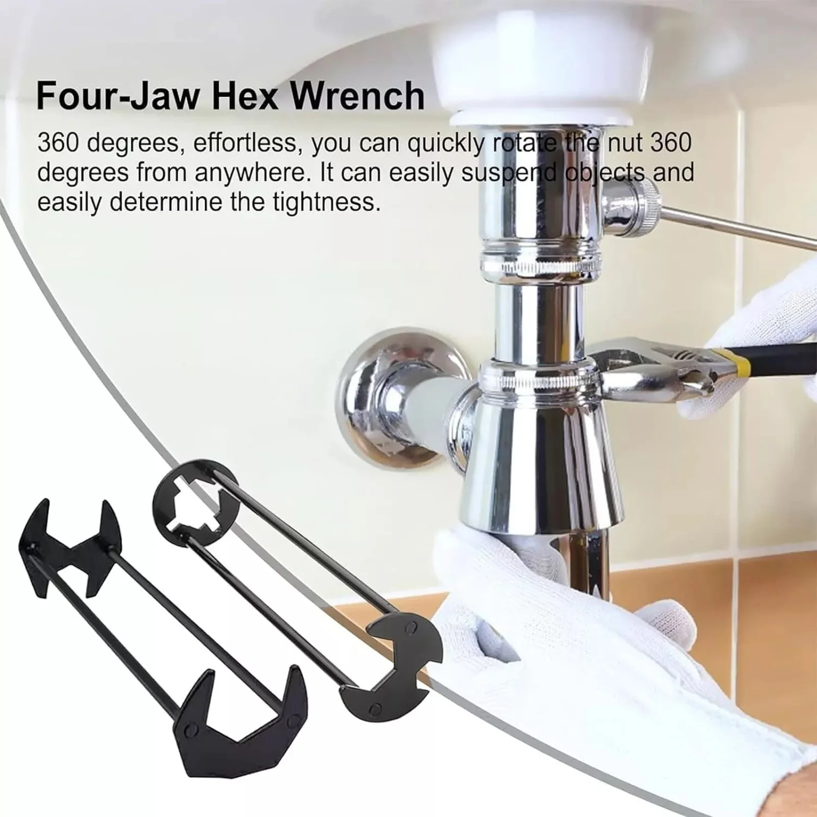 Household Repair Plumbing Tool Flume Sink Wrench Sink Faucet Key Plumbing Pipe Four-claw Hexagon Wrench Bathroom Wrench Tools