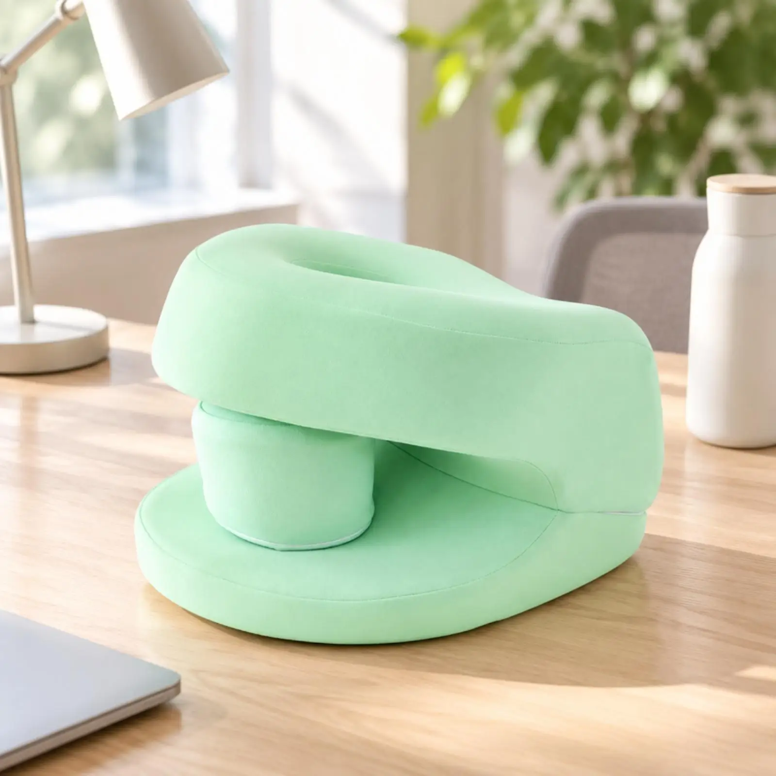 Memory Foam Desk Pillow for Adult Rest with Open Face Positioning Space and Cylindrical Support for Comfortable Office Break