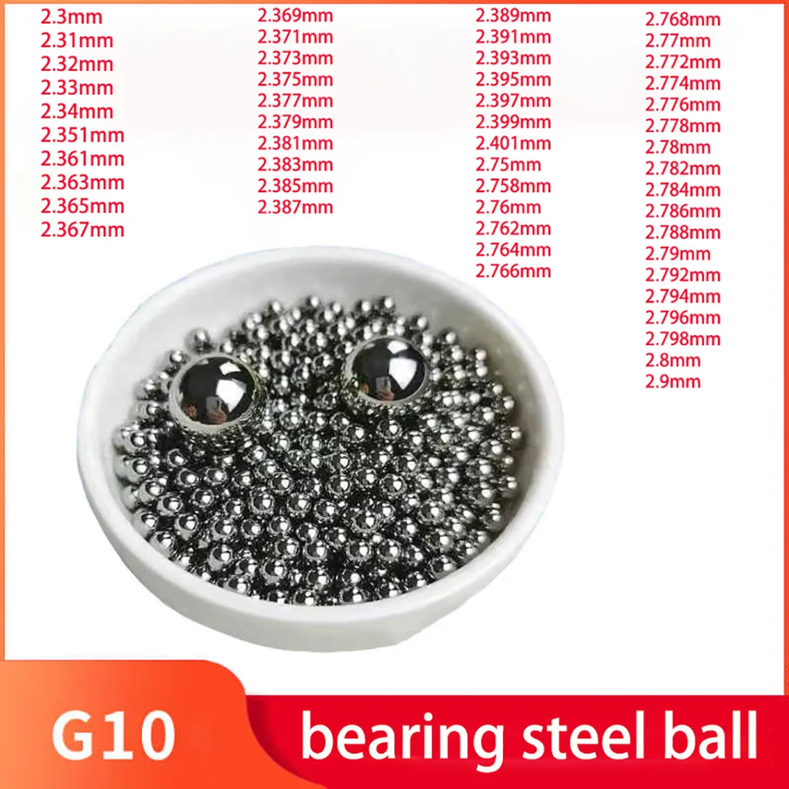 100pcs G10 Bearing Steel Ball Dia 2.3 2.31 2.32 2.33 2.34 2.351 2.361-2.9mm High Precision Solid Smooth Steel Beads Round Balls