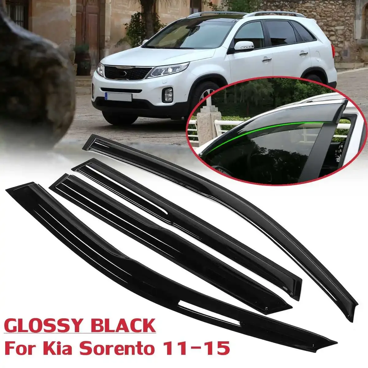 

4PCS For Kia Sorento 2011-2015 / 2015-2020 Side Window Visor Sun Rain Deflector Guard Awnings Shelters Smoke Adhesive Trim