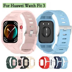 Strap For Huawei Watch Fit 3 Single Color Integrated Soft Silicone Watchband With Silvery Buckle Not Seperated Wristband