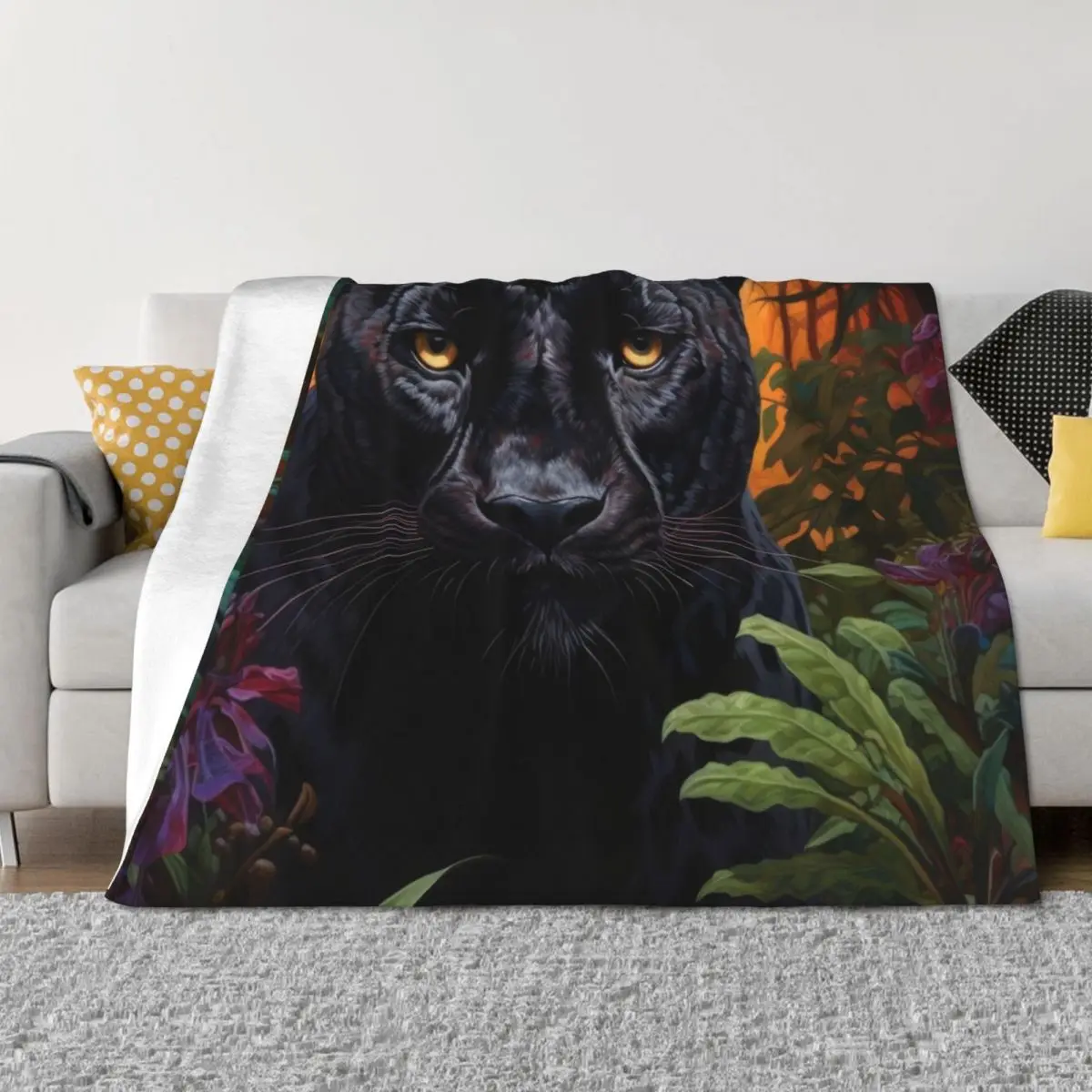 Black Panther in Jungle Throw Blanket cosplay anime Thermals For Travel manga Plaid Blankets