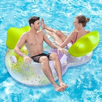 Kids Swimming Float Ring With Sunshade Canopy Anti Tip Design Adjustable Seat Baby Toddler Pool Beach Water Play Cartoon Style