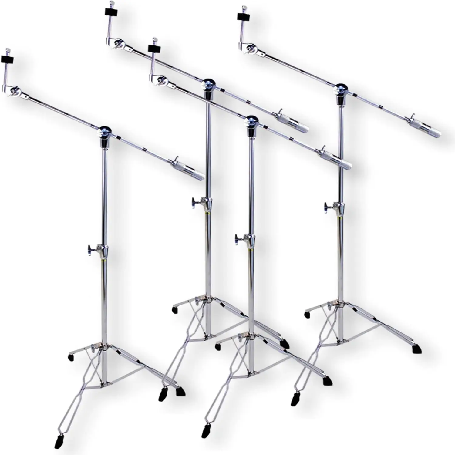 4 Cymbal Boom Stands by GRIFFIN | Drum Kit Percussion Gear Chrome Hardware Set with Double Braced Tripod Legs | Drummers Counter