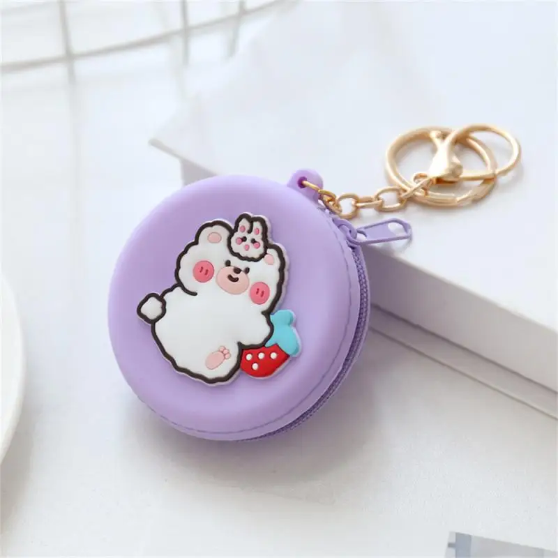 1pc Korean Cute Women Coin Wallet Pendant Keychain Silicone Round Coins Bag Small Girls Key Bag Mini Purse Kid Gift 2024 Keyring