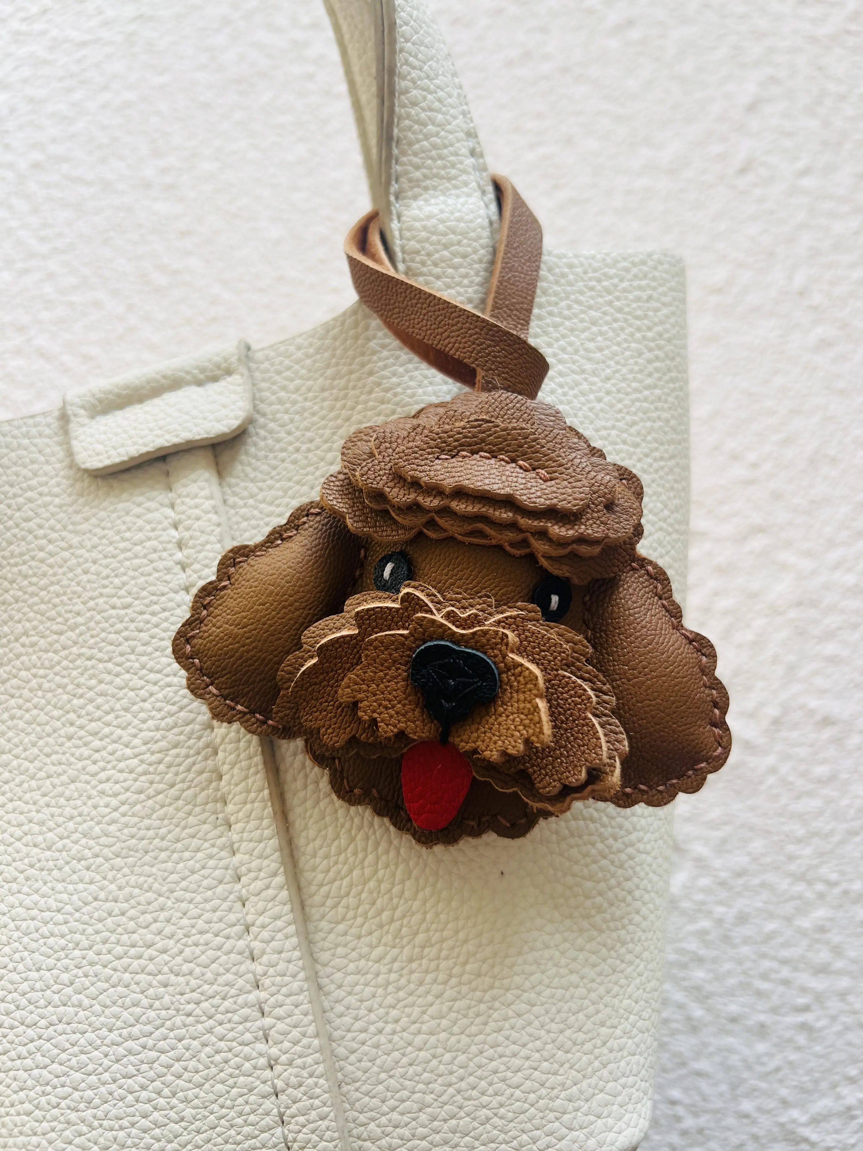 

Sheepskin Teddy Dog Cute Original Design Handmade Genuine Leather Car Key Bag Pendant
