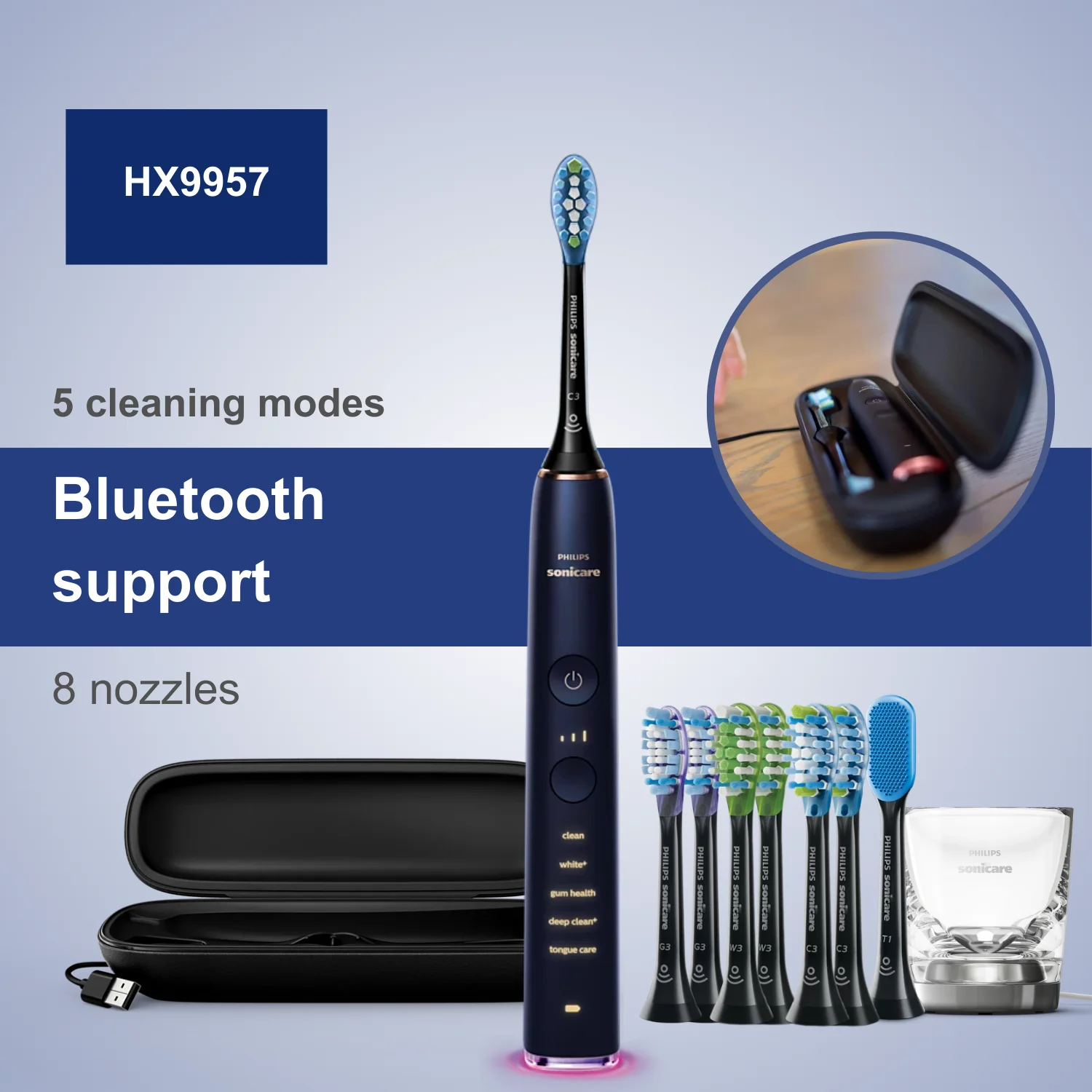 

Philips Electric Toothbrush Sonicare DiamondClean Smart 9700 HX9957, 8 Brush Heads.