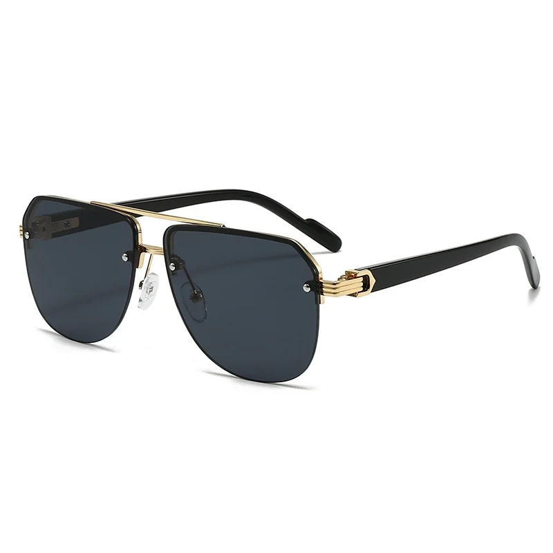 

European and American New Style Double Bridge Aviator Half-Frame Glasses, Trendy and Versatile Men's Fashion Sunglasses