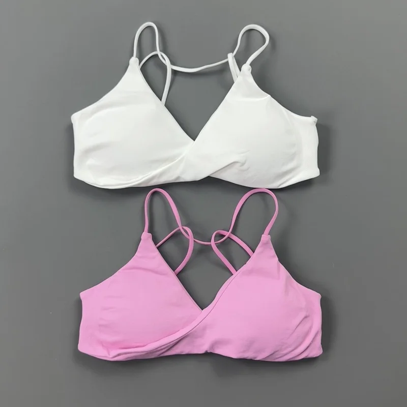Women Yoga Bra Thin Delicate Straps Solid Color Smooth Surface Sports Brassiere Pilates Barre Indoor Workout Daily Layering Top image 3
