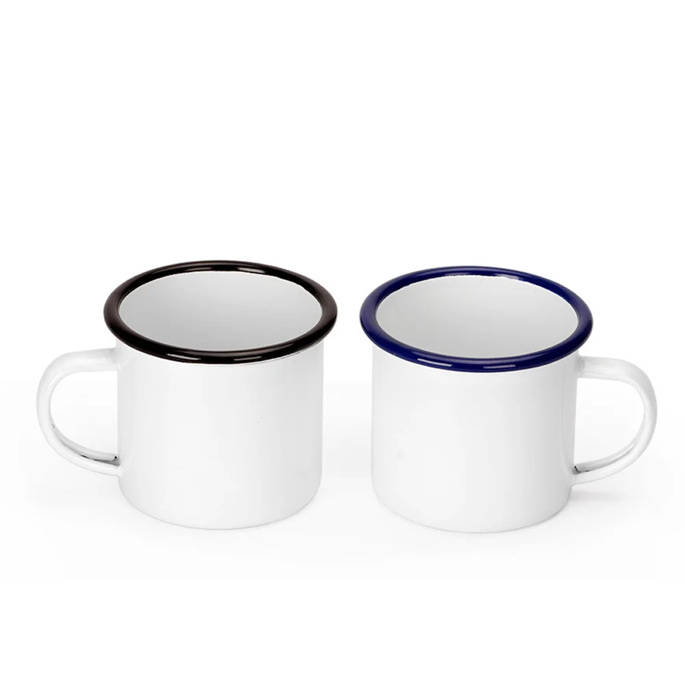 12oz Sublimation Blank White Enamel Mug with Black Rim Transfer Printing Milk Coffee Mug Cup Tumbler for Bulk Wholesale Price