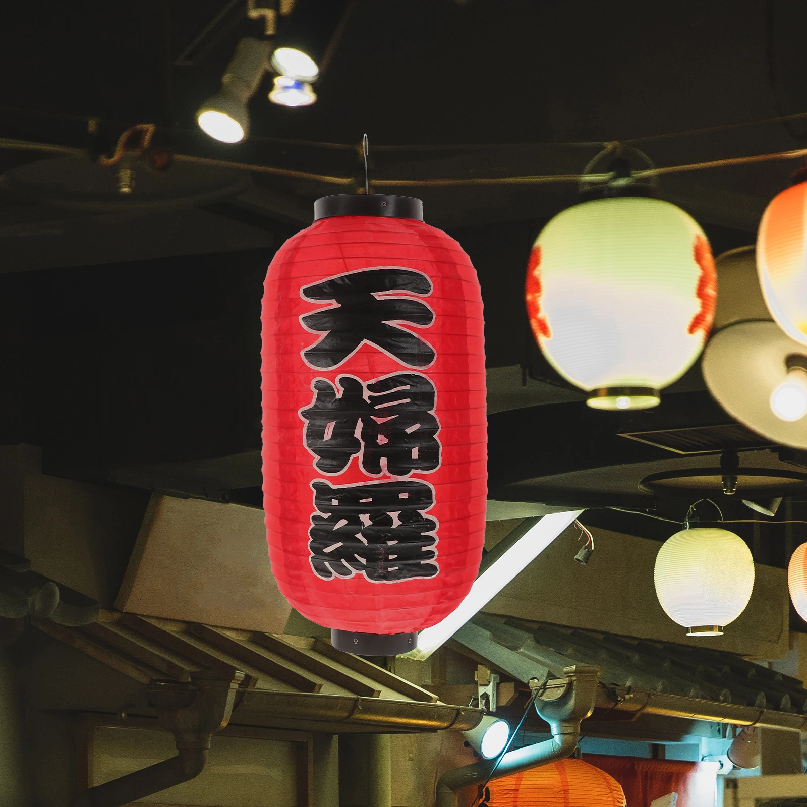 

2pcs Japanese Style Red Lanterns Flickering Decorative Hanging Silk Festival Outdoor Store Doorway nament Props